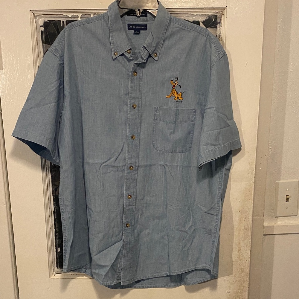 John Ashford Light Blue Short Sleeve Shirt with Embroidered Character - Picture 1 of 1